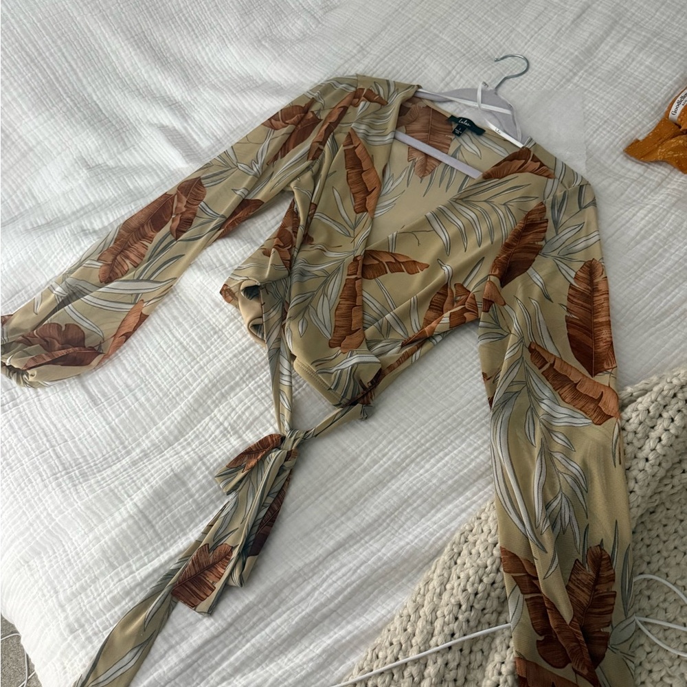 Lulu's Leaf Print Wrap Blouse
